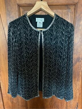 Papell Boutique by Adrienne Papell Silk Beaded Evening Jacket Size M